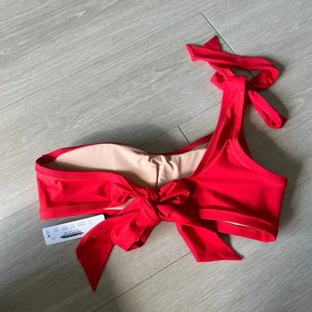 J Crew Flawed Bow One Shoulder Bikini Top Small Red